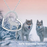 Animal Necklace 925 Sterling Silver Wolf Animal Jewelry Heart Pendant Necklace for Women/Girlfriend Teens Gift