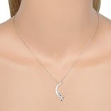 925 Sterling Silver CZ Crescent Moon and Star Pendant Necklace Clear