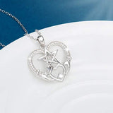 Sterling Silver Heart and Star Necklace White Gold Plated Pendant with Cubic Zirconia Stones