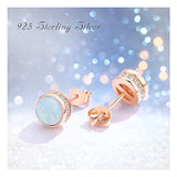 Rose Gold Plated White Opal Earrings 925 Sterling Silver Tiny Stud Earrings with Cubic Zirconia for Women 7MM Round Hypoallergenic Opal Stud Earrings for Sensitive Ears