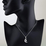 925 Sterling Silver Crescent Moon Skull Pendant Necklace, 18