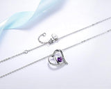 S925 Sterling Silver CZ heart&Moon Messages Pendant Natural Amethyst Gemstone Necklace for Women