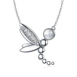 Silver Cute Dragonfly on the Moon Necklace