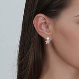 14K White Gold Plated S925 Sterling Silver Cubic Zirconia CZ Stars Stud Earrings Trendy Jewelry