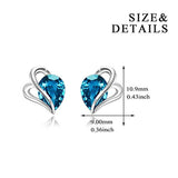 Sterling Silver Blue Heart Crystal Stud Earrings for Women & Girls, Swarovski Element Dainty Love Knot Ear Stud Jewelry Gift for Her