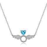 Silver Angel Wings Heart Pendant Necklace