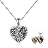  Silver Oxidized Rose Flower Pendant Heart Locket Necklaces