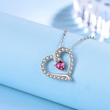 Sterling Silver  Love Heart Pendant Necklace Tourmaline For Women