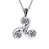 Celtic Viking Triskele Triquetra Trinity Spiral Knot Pendant Necklace For Women Oxidized 925 Sterling Silver