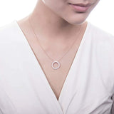 Rose Gold Plated Sterling Silver CZ Open Circle Pendant Necklace