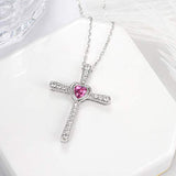 S925 Sterling Silver CZ Love Heart Cross Jewelry Tourmaline  Necklace Pendants  for Her