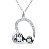 Silver Penguin Animal Jewelry Heart Pendant Necklace 