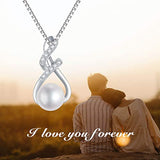 S925 Sterling Silver Genuine White Freshwater Cultured Pearl Infinity Pendant Necklace Jewelry Gifts for Women Wedding Wife Girlfriend Anniversary Birthday