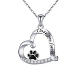 Cute Paw Print Forever Love Heart Pendant Necklace