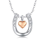  Silver Rose Gold Heart Horseshoe Pendant Necklace