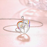 925 Sterling Silver  Unicorn Necklace for Women Heart Pendant Jewelry Anniversary Birthday Gifts for Her