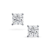 Geometric Cubic Zirconia CZ Square Princess Invisible Cut Stud Earrings For Men Women Sterling Silver