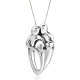925 Sterling Silver Love Family Hug Parents Mother and Children Pendant Necklace, 18''