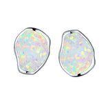  Silver Irregular Created Opal Stud Earrings