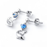 925 Sterling Silver Cubic Zirconia Blue Cz Heart Dolphin Stud Earrings for Women Girls Gift