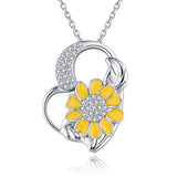  Silver Sunflower Love Heart Pendant Necklace