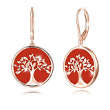 Tree of Life Earrings Rose Gold Plated Sterling Silver Genuine Natural Red Onyx CZ Family Tree Jewelry Sets Birthday Anniversary Gifts for Women Teen Girls Mom Grandma Wife