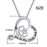 925 Sterling Silver Moon And Star Love Heart Pendant Necklace Gift for Women Girls Mum