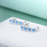 Sterling Silver Charming L-Shaped Created-Opal CZ Stud Earrings for Women