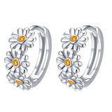 Silver Daisy Flower Hoop Earrings 