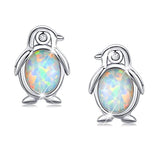  Silver Penguin Opal Stud Earrings