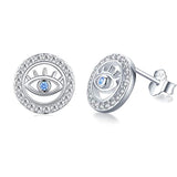 Silver with Blue Cubic Zircon Evil Eye Stud Earrings