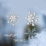 Sterling Silver Snowflake Stud Earrings with Swarovski Crystal,Gift for Women Girls