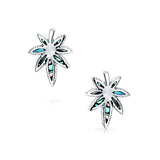 Abalone Shell Iridescent Thc Marijuana Cannabis Leaf Weed Pot Stud Earrings For Women 925 Sterling Silver