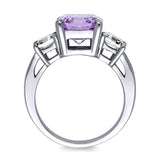 Rhodium Plated Sterling Silver Purple Asscher Cut Cubic Zirconia CZ Statement 3-Stone Anniversary Engagement Ring