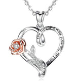 Silver Heart Rose Necklace
