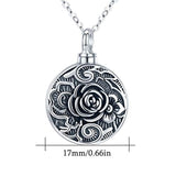 Rose Flower Ashes Necklace S925 Sterling Silver Vintage Oxidized Memorial Pendant Necklace Family Jewelry with Fill Kit and Gift Box