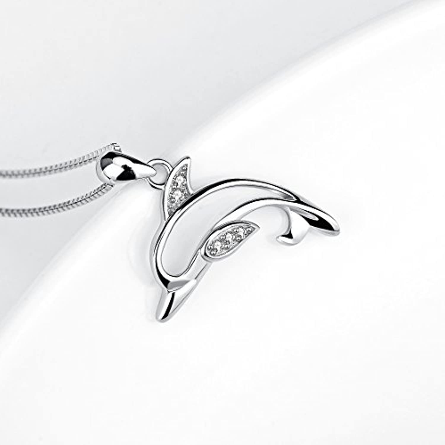 Angel caller Dolphins Necklace Sterling Silver Polished Cubic Zirconia Dolphin Pendant Necklace Jewelry Gifts for Women Girls, 18