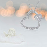  Silver Guardian Angel Love Heart with Cubic Zirconia Necklace
