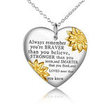 Silver Sunflower Heart Pendant Necklace 