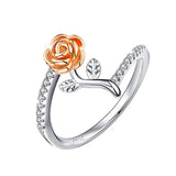  Silver  Rose Gold Flower with Leaves Cubic Zirconia Wrap Spoon Ring