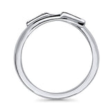 Rhodium Plated Sterling Silver Cubic Zirconia CZ Bypass Wrap Fashion Right Hand Ring