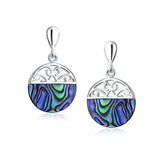 Bali Style Rainbow Iridescent Swirl Filigree Circle Round Disc Boho Abalone Drop Earrings For Women 925 Sterling Silver