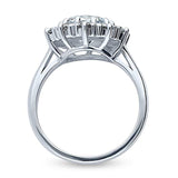 Rhodium Plated Sterling Silver Round Cubic Zirconia CZ Statement Flower Halo Engagement Ring
