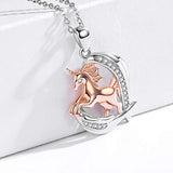 Mother's Day Gift Unicorn Necklace S925 Sterling Silver Angel Wings with rose unicorn pendant Jewelry for  Women