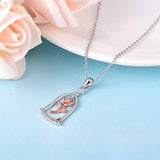 Rose Flower Pendant Necklace Sterling Silver Romantic Beauty&Beast Princess Mothers Day Valentine Christmas Birthday Gift Jewelry for Women Girls