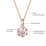 14K Solid Rose Gold  Genuine Natural Pink Morganite Solitaire Pendant Necklace June Birthstone Gemstone Fine Jewelry Gifts