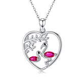 Silver Flamingo Necklace Animal Heart Pendant