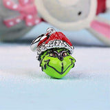 Green Monster With Christmas Hat Charm 925 Sterling Silver Dangle Charm Fit For Bracelet
