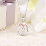 925 Sterling Silver Lucky Horseshoe with CZ Cute U Pendant Necklace For Women