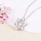 Sterling Silver Star Pendant Necklace Dancing-Heart Crystal Star of David Jewelry Gift for Mother's Day Christmas Party Women Girls